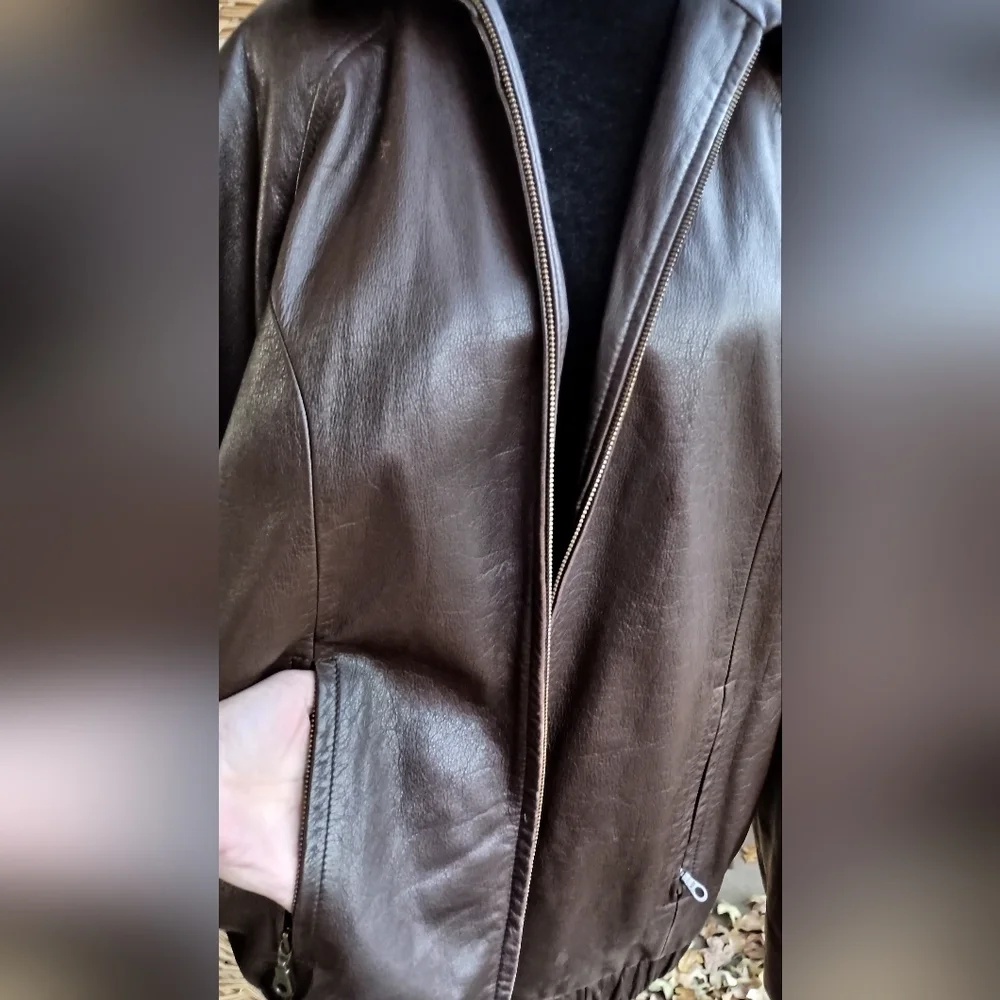 Vintage Preston & York Mens Brown Leather Flight Bomber Jacket Full-Zip_Large